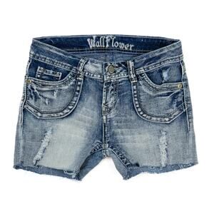 Y2k Wallower Jean Shorts Micro Frayed Cut Off Denim Shorts Size Small 26"